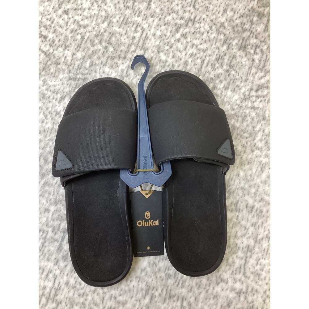 OluKai Ulele Slide Mens 13 Sandals Black 10573-LRLR New